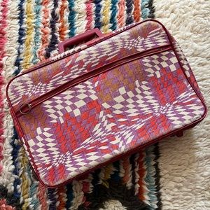 RARE Vtg 60s / 70s Psychedelic Print Carry-On Luggage Bag - WORKING LOCK & KEY!